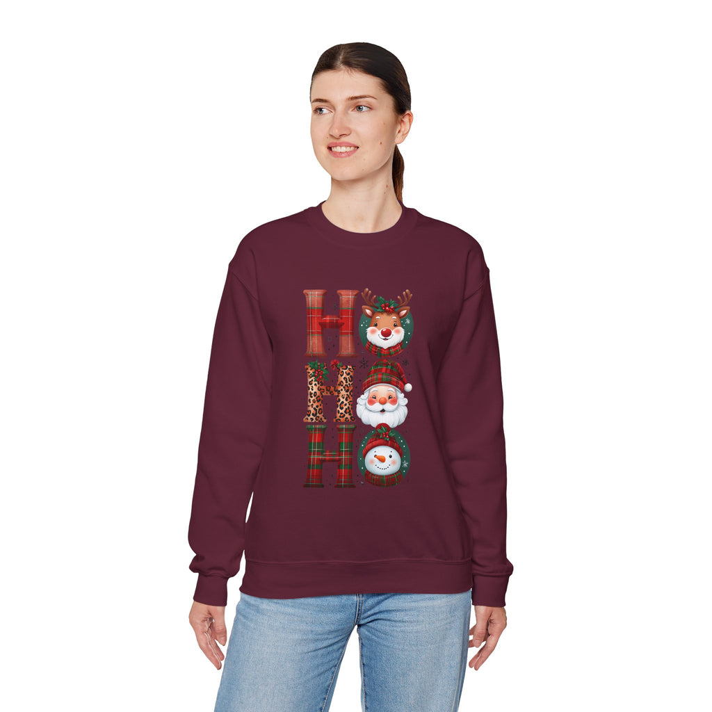 Christmas 'HO HO HO' Crewneck Sweatshirt — Santa, Reindeer & Snowman Holiday Sweatshirt