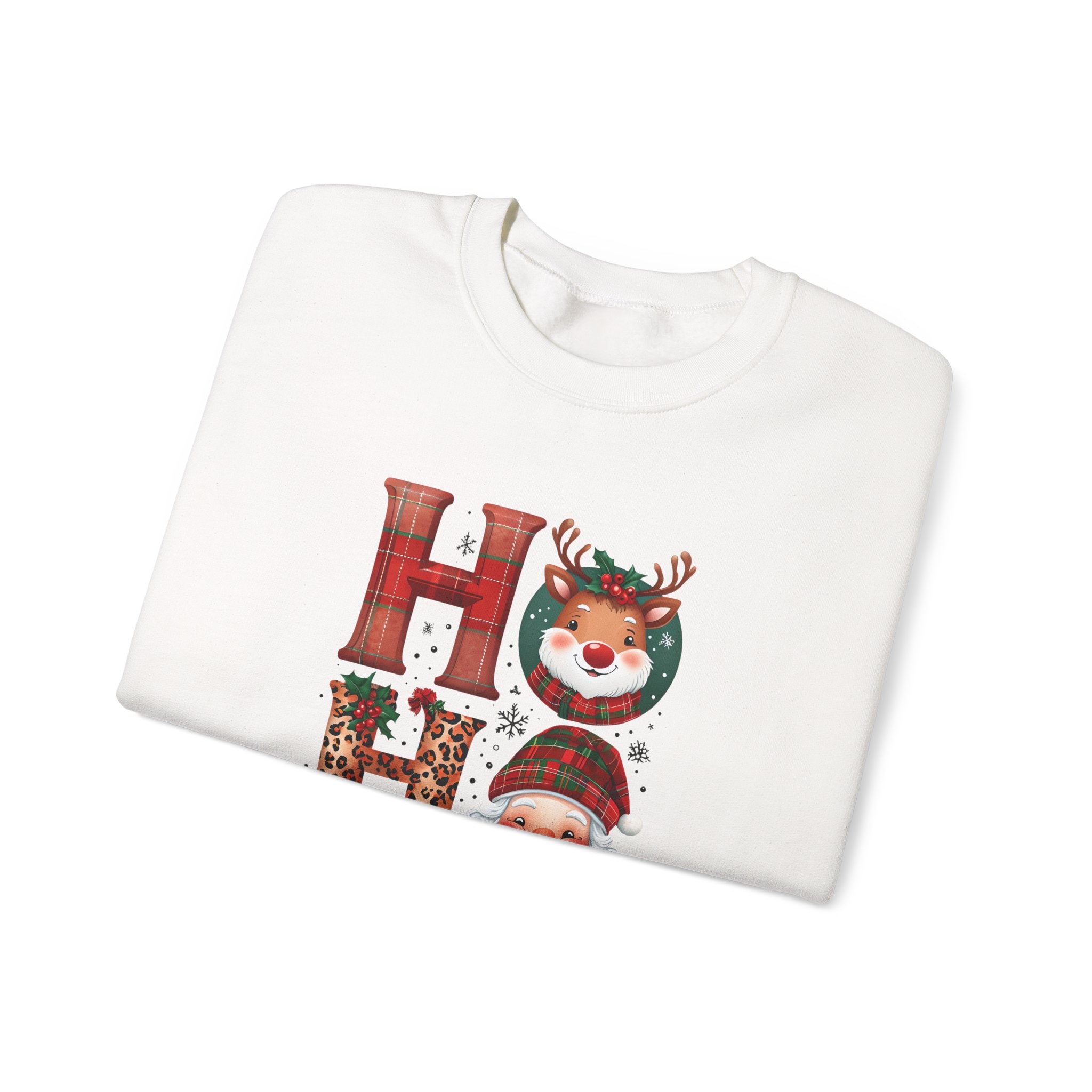 Christmas 'HO HO HO' Crewneck Sweatshirt — Santa, Reindeer & Snowman Holiday Sweatshirt
