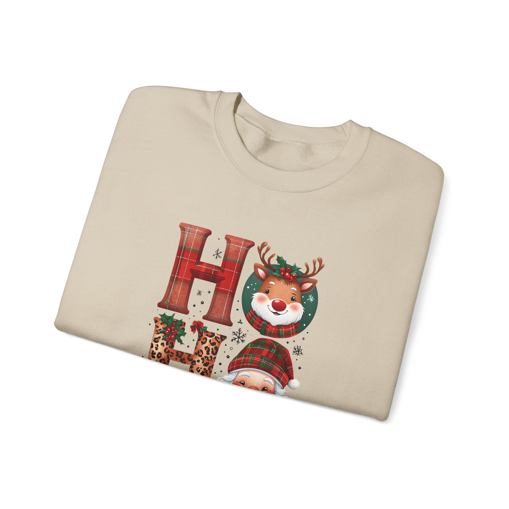 Christmas 'HO HO HO' Crewneck Sweatshirt — Santa, Reindeer & Snowman Holiday Sweatshirt