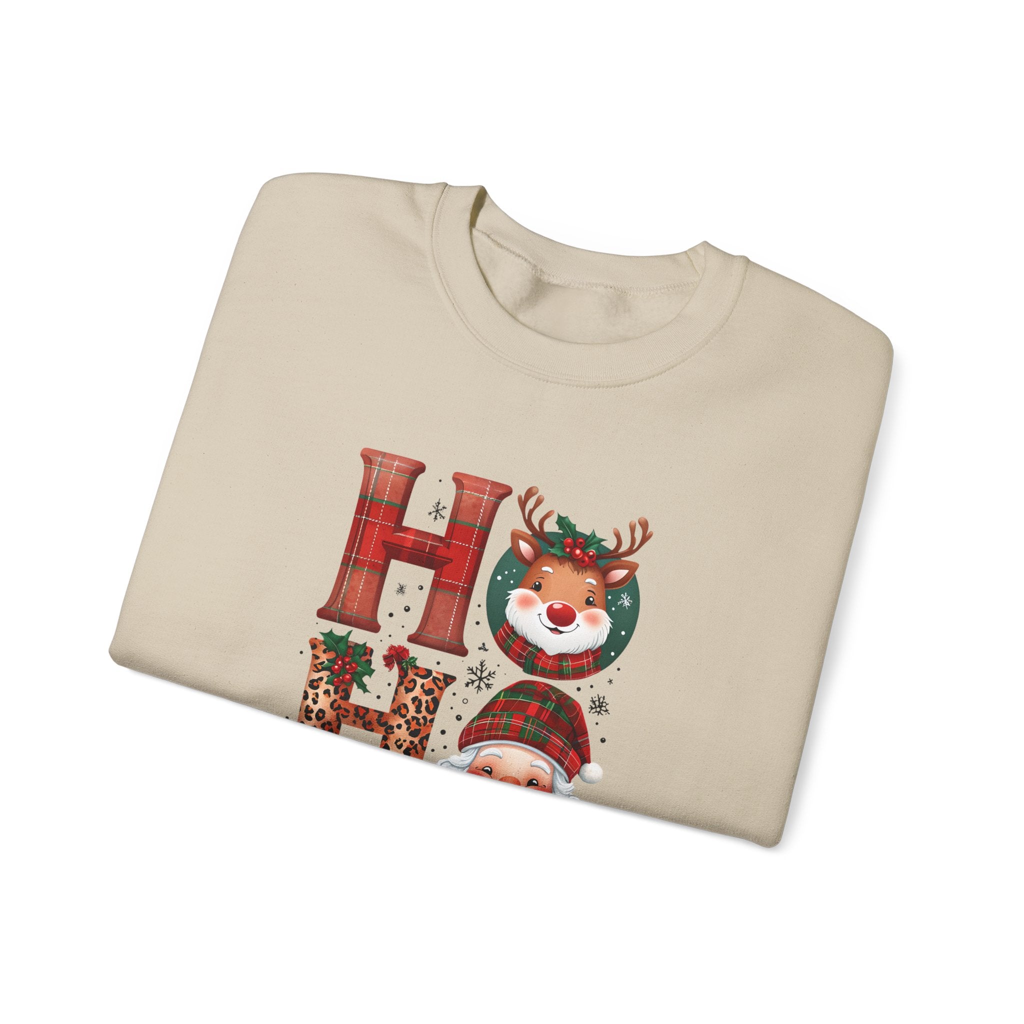Christmas 'HO HO HO' Crewneck Sweatshirt — Santa, Reindeer & Snowman Holiday Sweatshirt