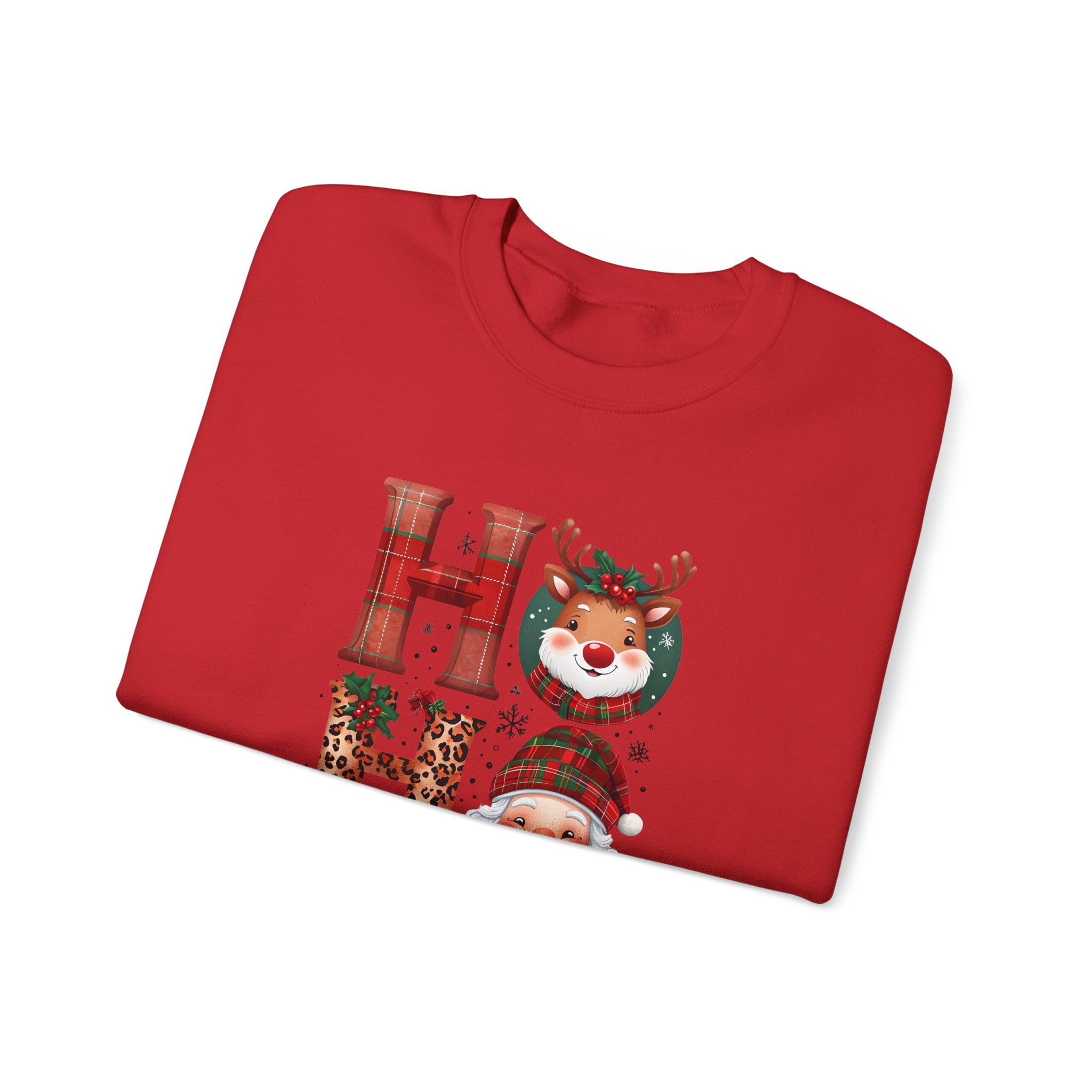 Christmas 'HO HO HO' Crewneck Sweatshirt — Santa, Reindeer & Snowman Holiday Sweatshirt