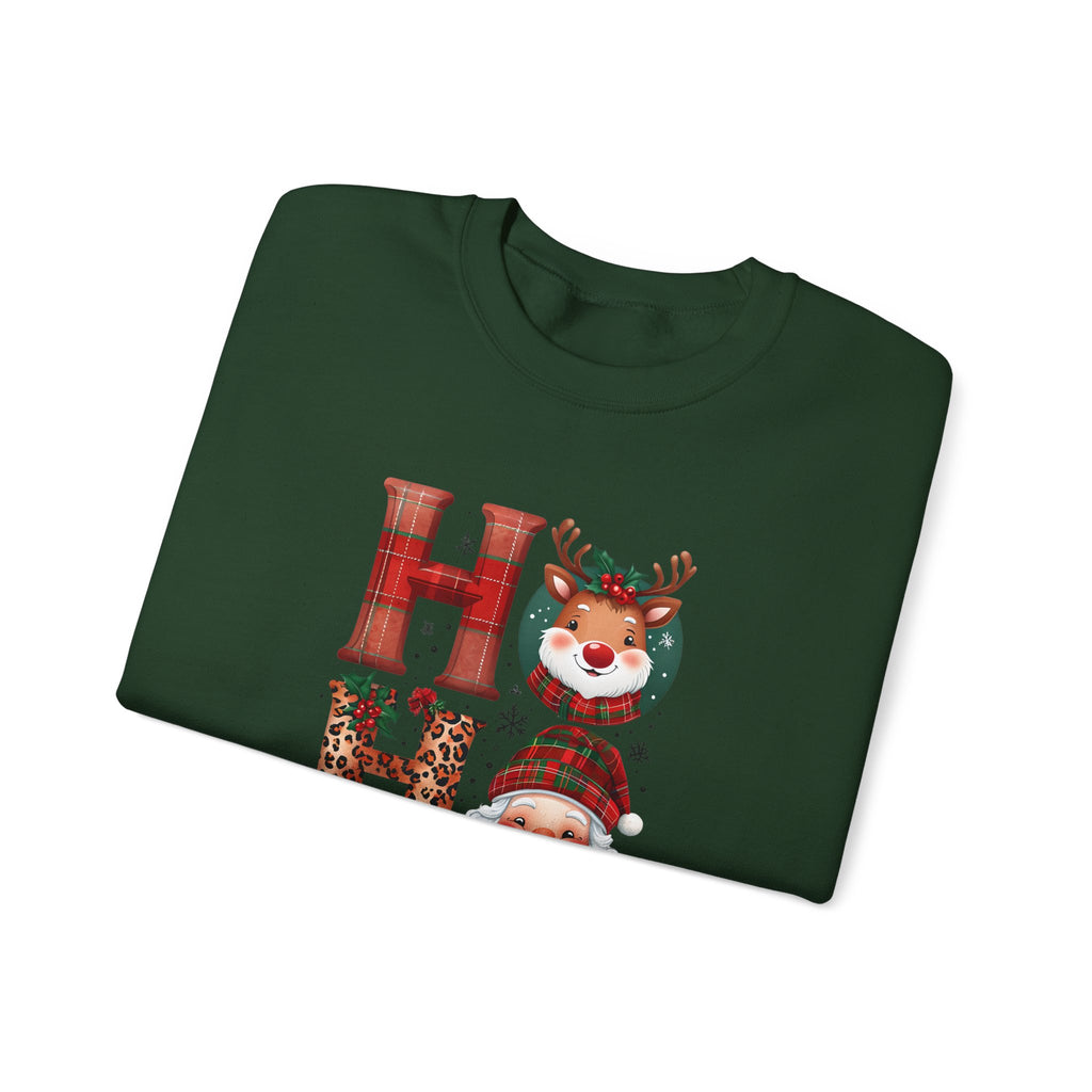 Christmas 'HO HO HO' Crewneck Sweatshirt — Santa, Reindeer & Snowman Holiday Sweatshirt