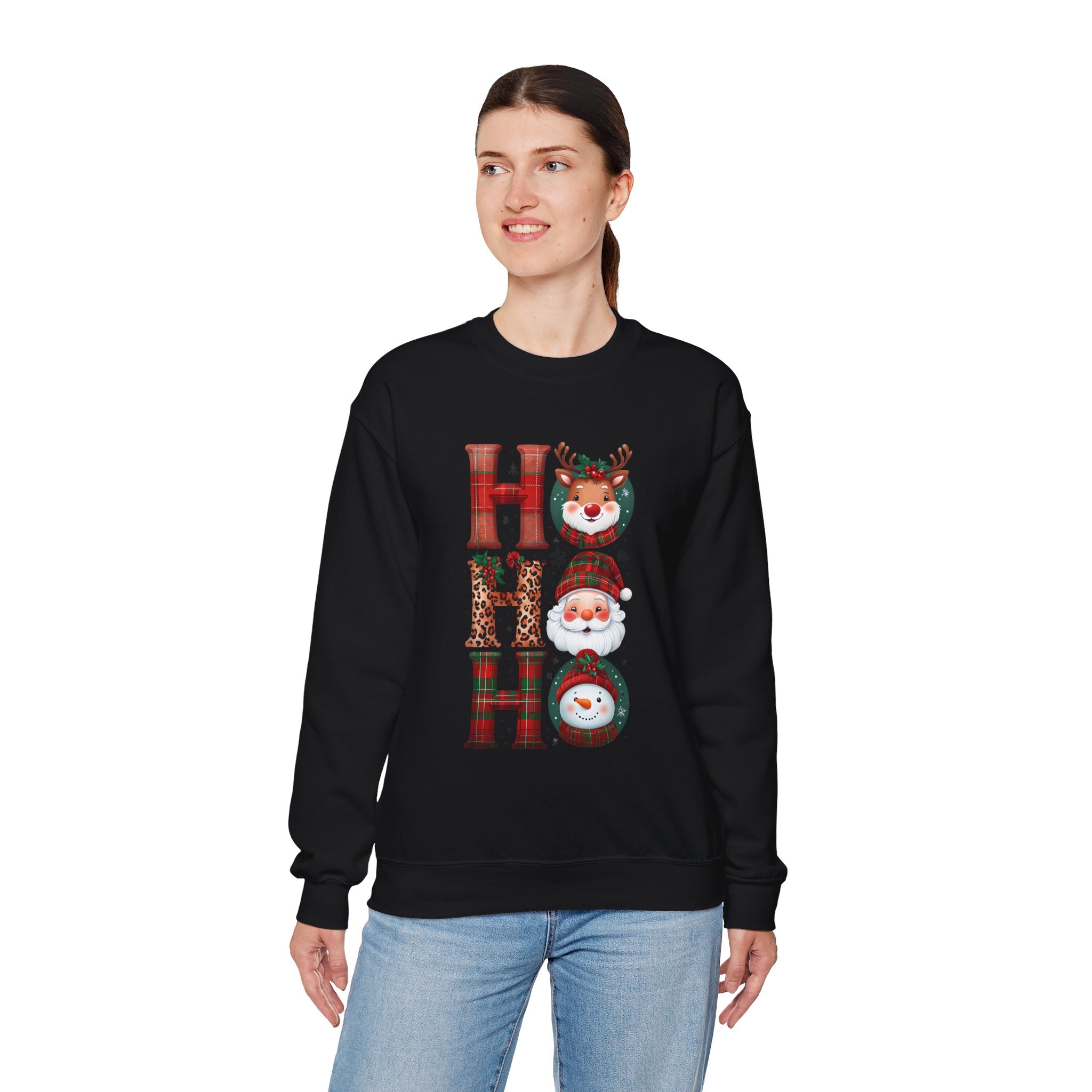 Christmas 'HO HO HO' Crewneck Sweatshirt — Santa, Reindeer & Snowman Holiday Sweatshirt