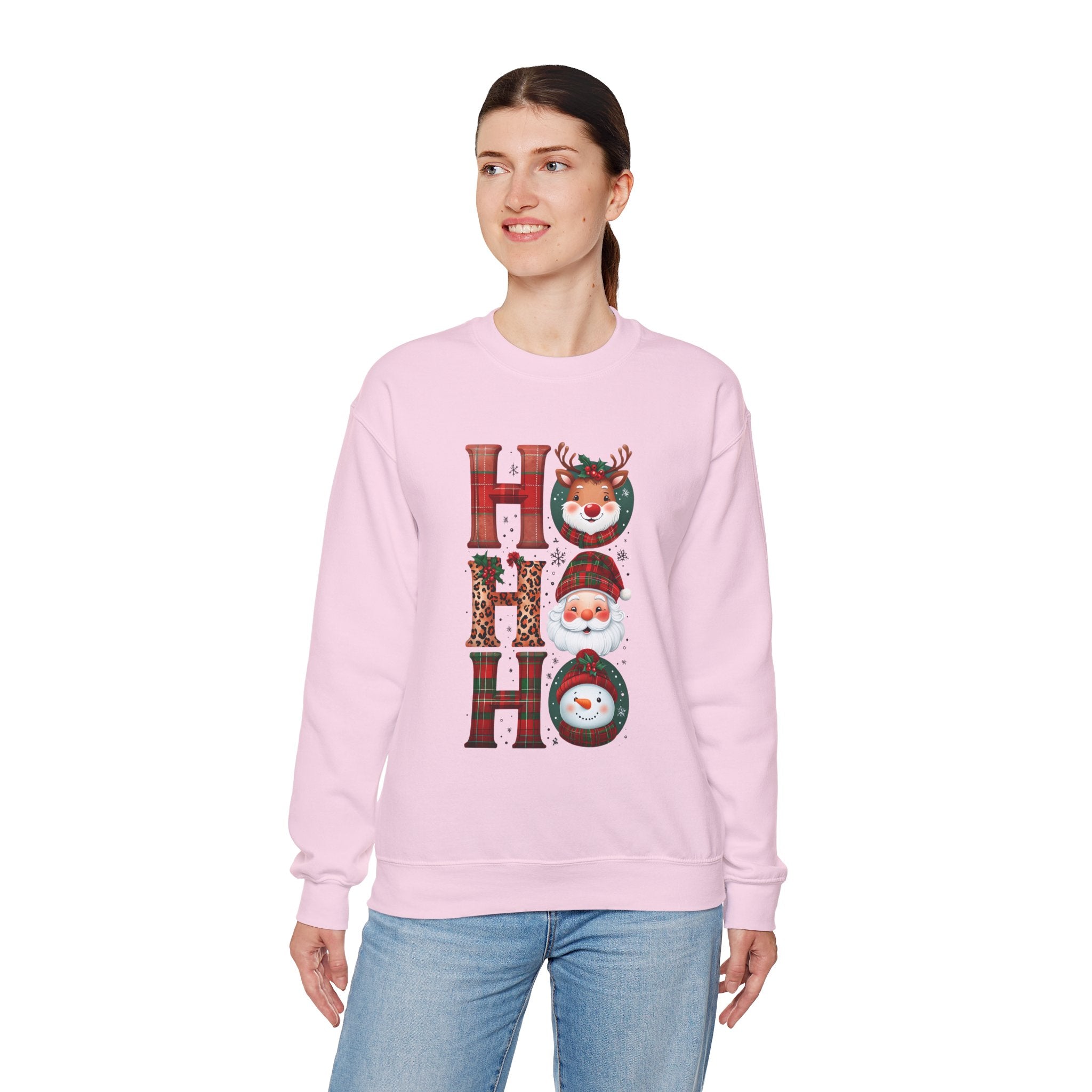 Christmas 'HO HO HO' Crewneck Sweatshirt — Santa, Reindeer & Snowman Holiday Sweatshirt
