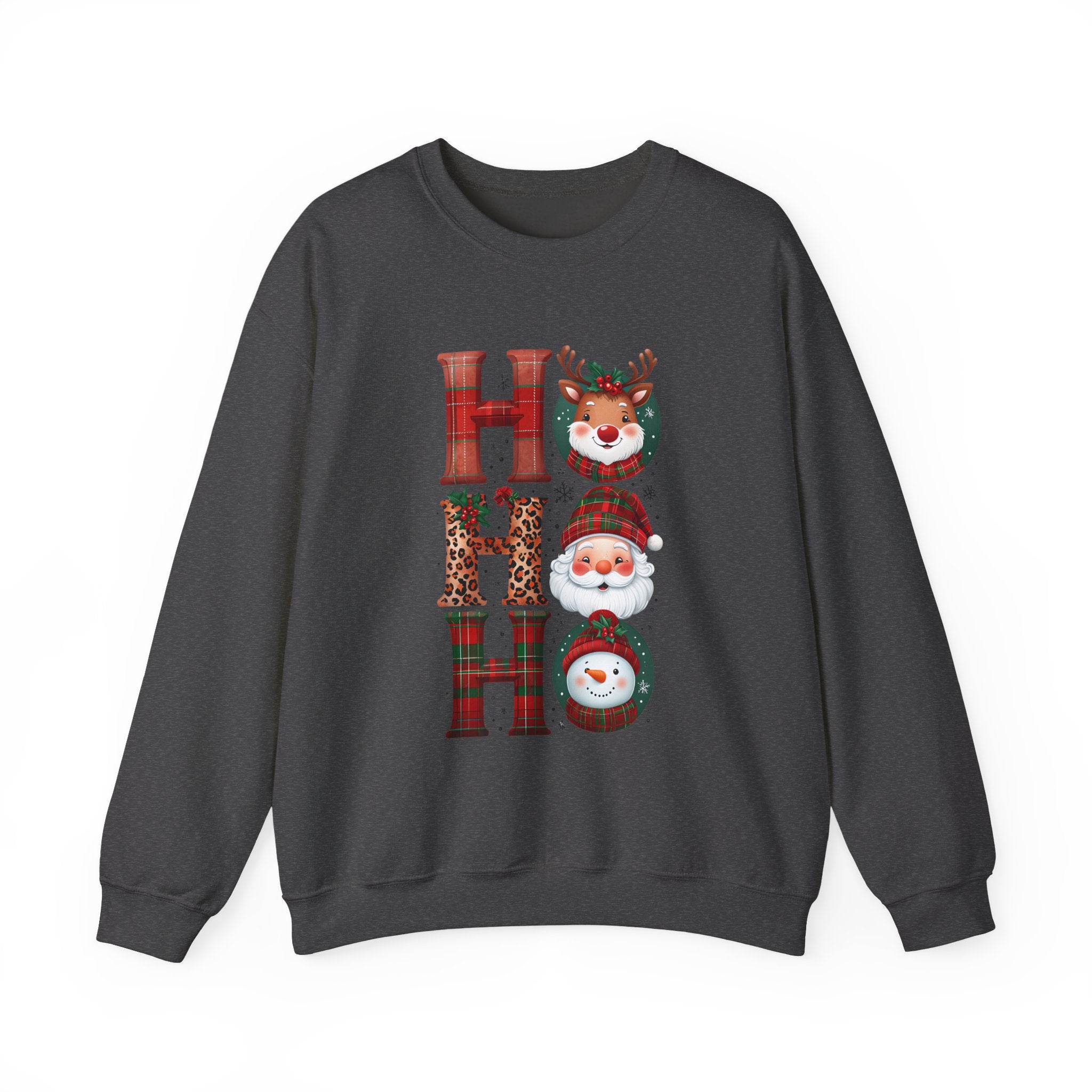 Christmas 'HO HO HO' Crewneck Sweatshirt — Santa, Reindeer & Snowman Holiday Sweatshirt