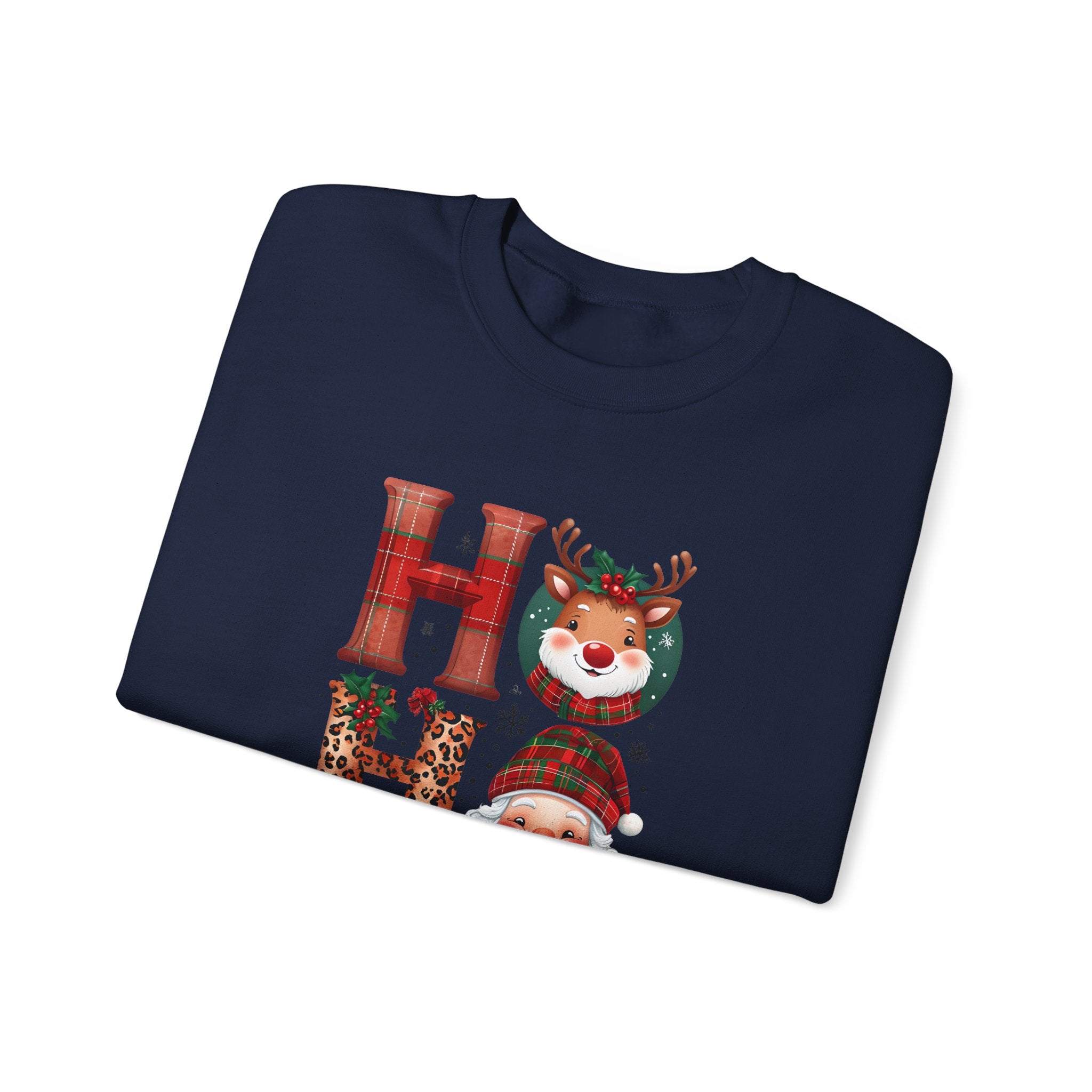 Christmas 'HO HO HO' Crewneck Sweatshirt — Santa, Reindeer & Snowman Holiday Sweatshirt
