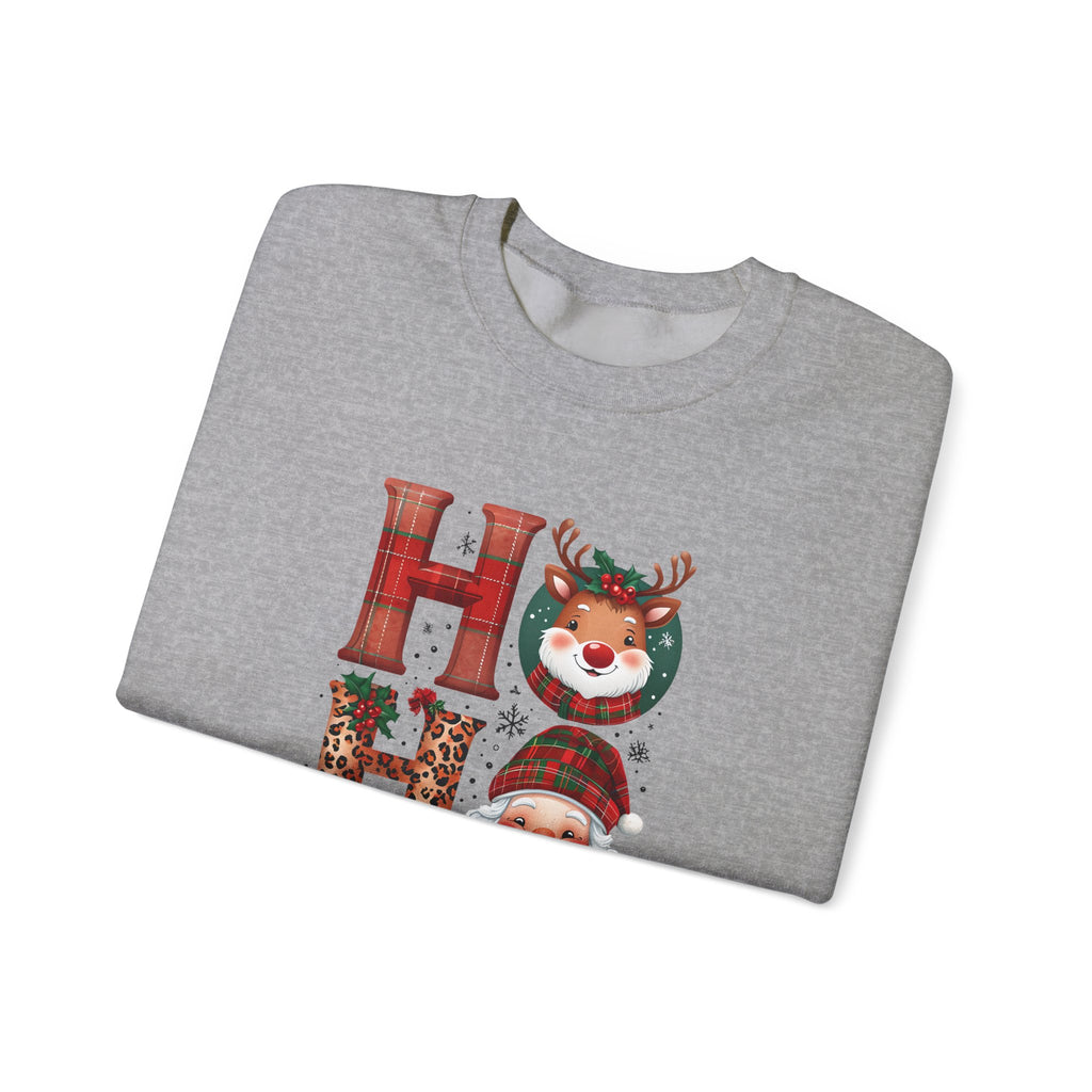 Christmas 'HO HO HO' Crewneck Sweatshirt — Santa, Reindeer & Snowman Holiday Sweatshirt