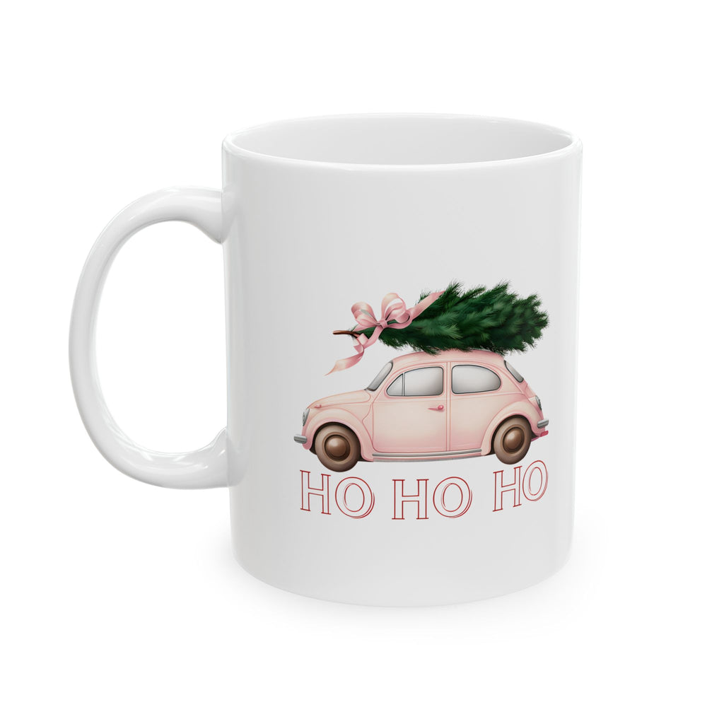Christmas Vintage Car Mug with Tree — Ho Ho Holiday Coffee Cup (11oz/15oz)