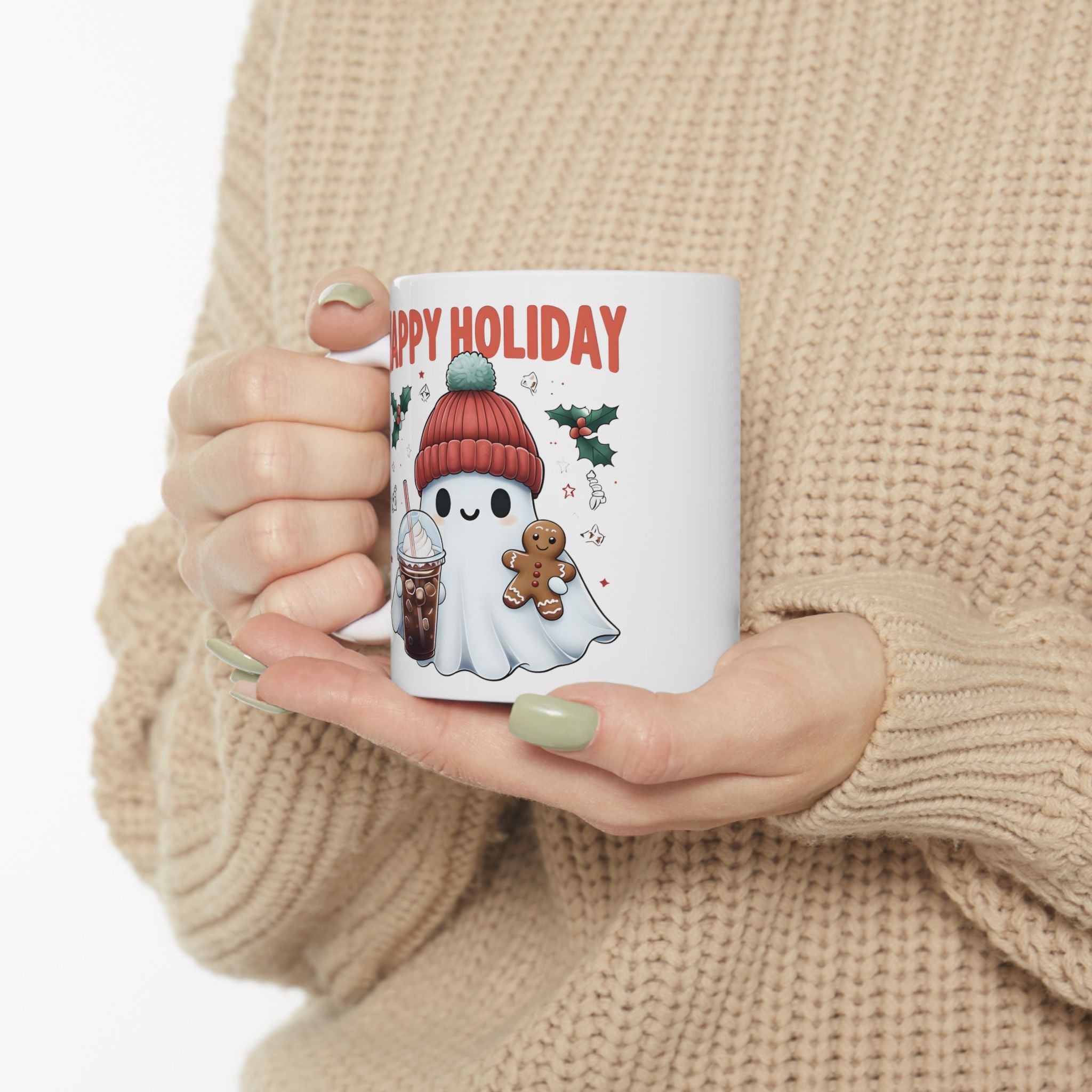 Holiday Ceramic Mug — "Happy Holiday" Cute Christmas Coffee Cup (11oz / 15oz)