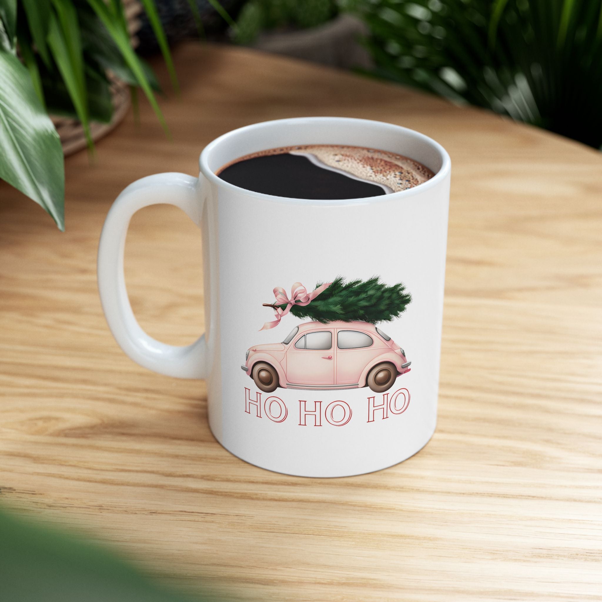 Christmas Vintage Car Mug with Tree — Ho Ho Holiday Coffee Cup (11oz/15oz)