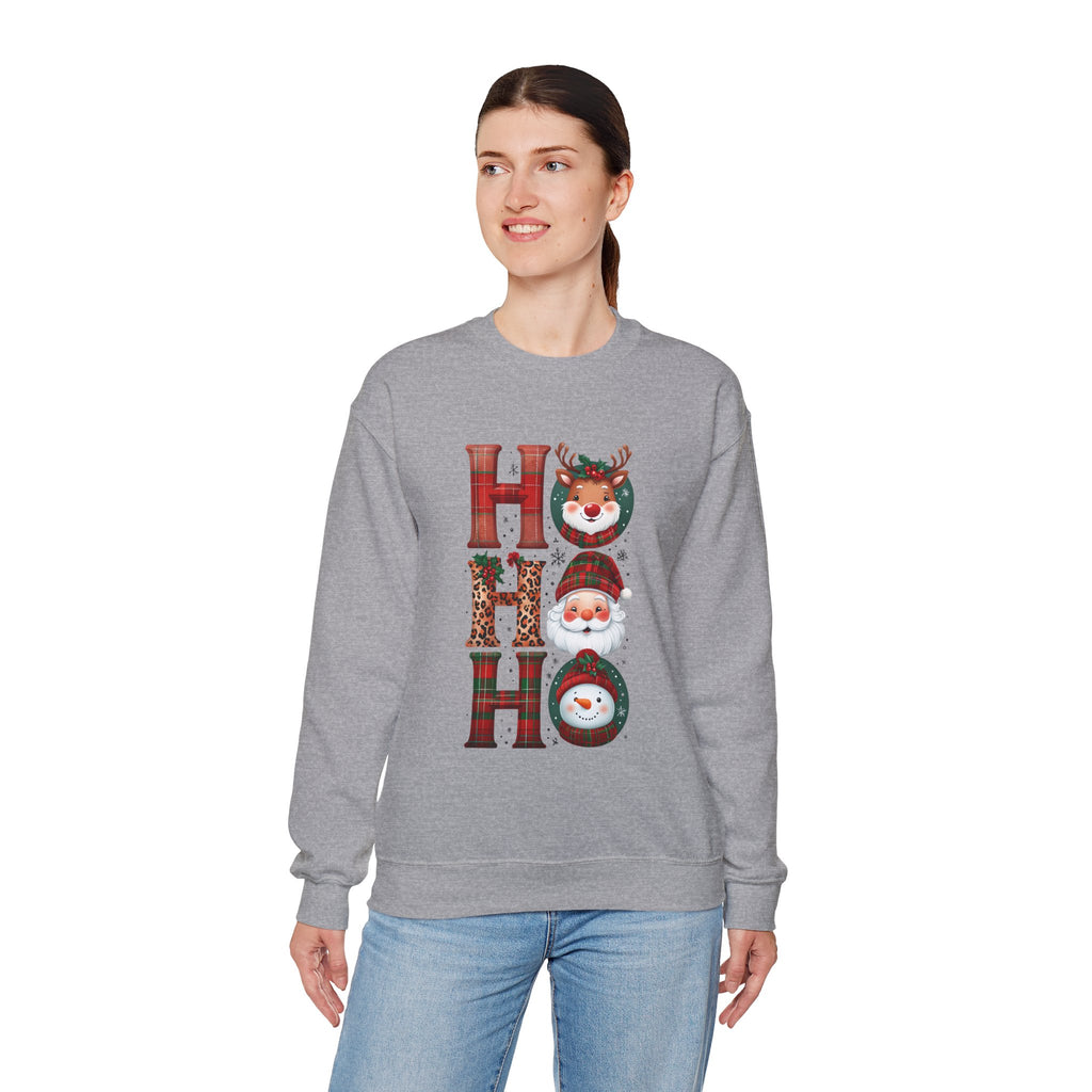Christmas 'HO HO HO' Crewneck Sweatshirt — Santa, Reindeer & Snowman Holiday Sweatshirt