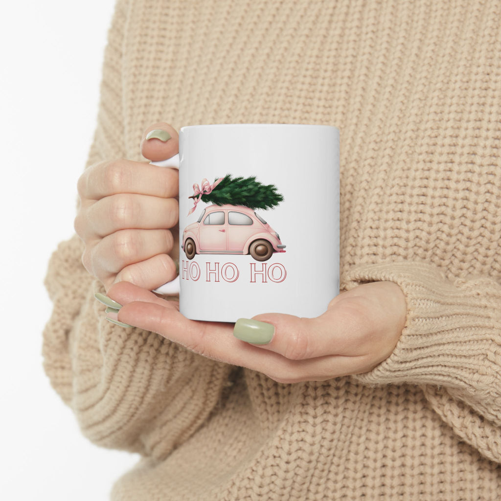 Christmas Vintage Car Mug with Tree — Ho Ho Holiday Coffee Cup (11oz/15oz)