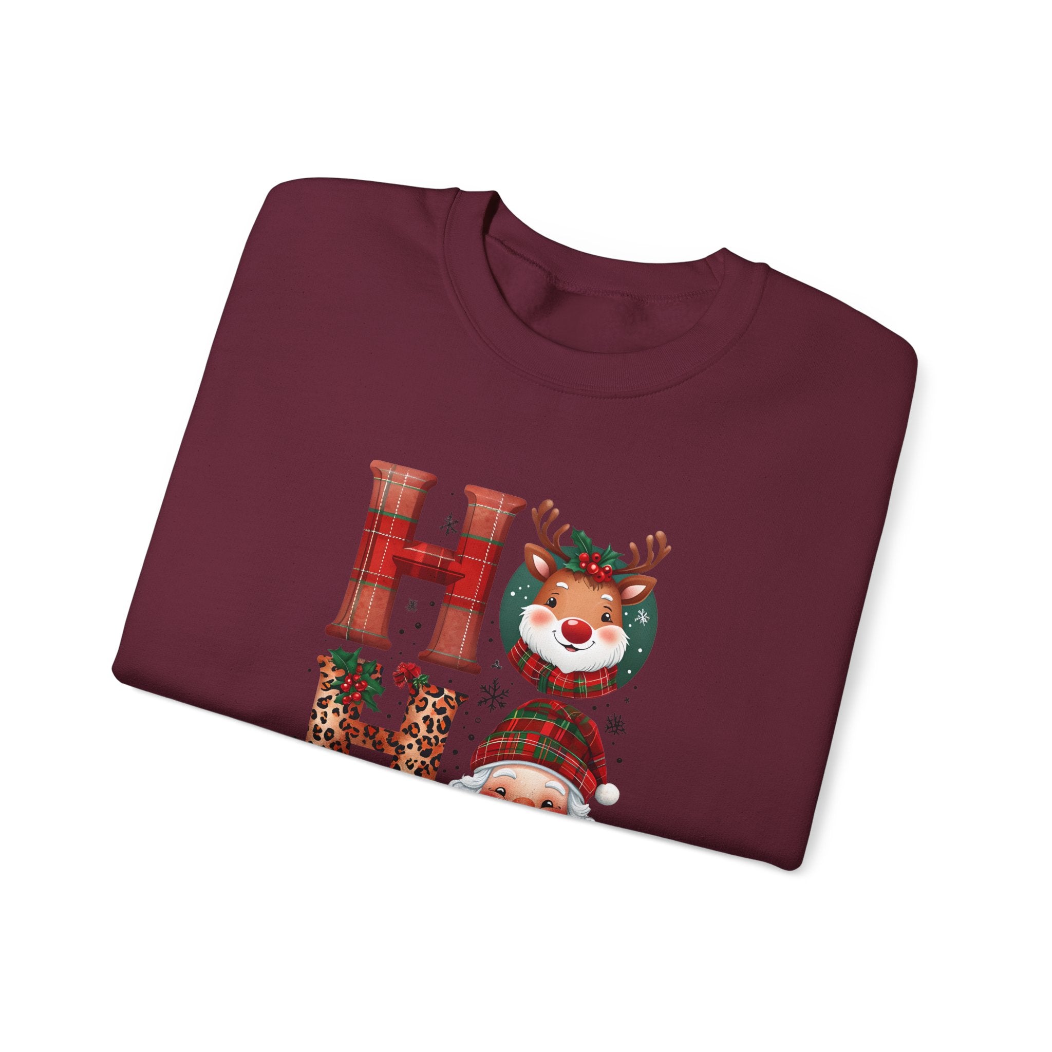 Christmas 'HO HO HO' Crewneck Sweatshirt — Santa, Reindeer & Snowman Holiday Sweatshirt