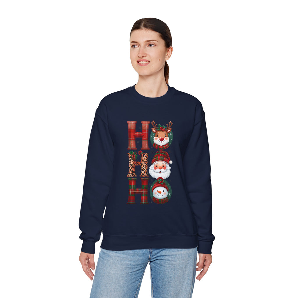 Christmas 'HO HO HO' Crewneck Sweatshirt — Santa, Reindeer & Snowman Holiday Sweatshirt