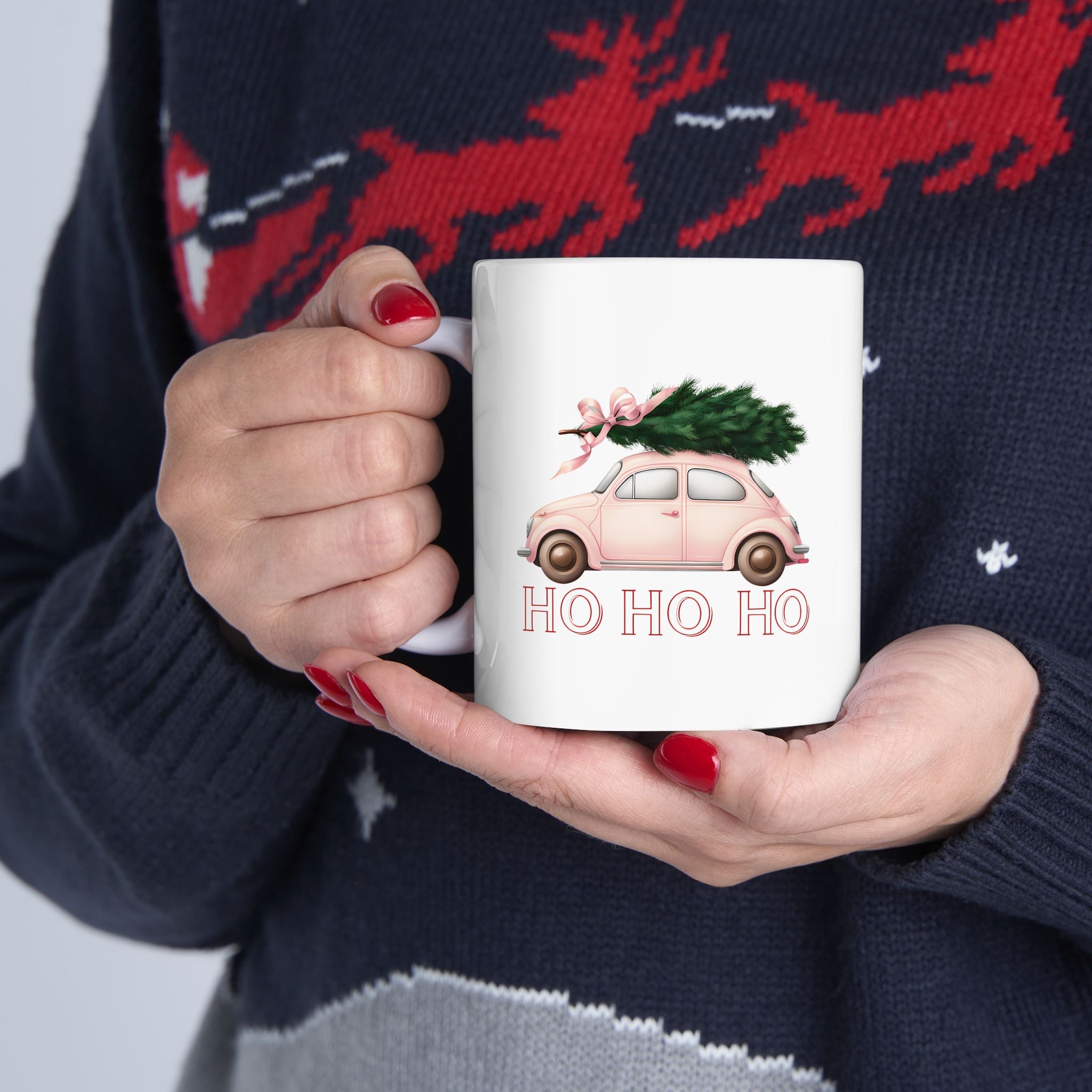Christmas Vintage Car Mug with Tree — Ho Ho Holiday Coffee Cup (11oz/15oz)