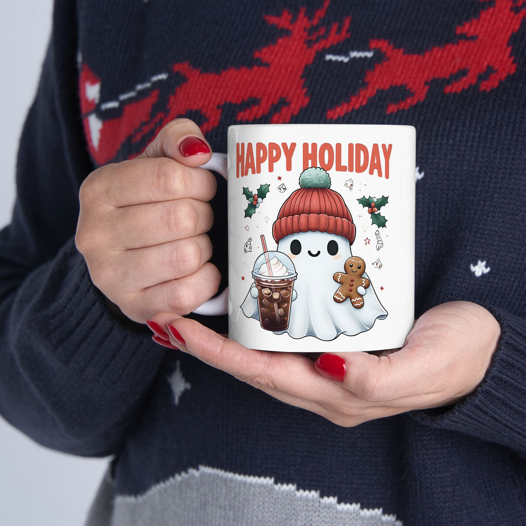 Holiday Ceramic Mug — "Happy Holiday" Cute Christmas Coffee Cup (11oz / 15oz)