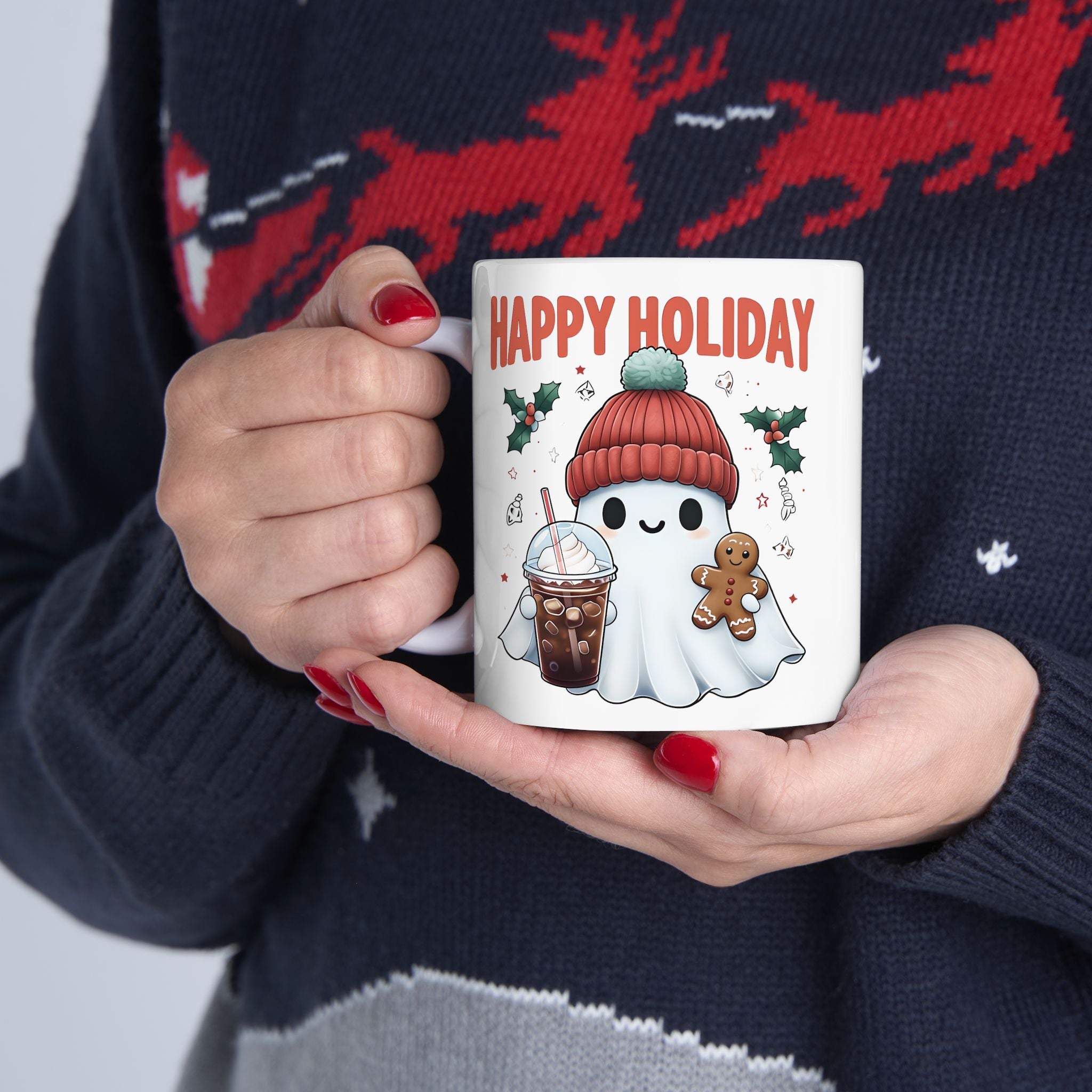 Holiday Ceramic Mug — "Happy Holiday" Cute Christmas Coffee Cup (11oz / 15oz)