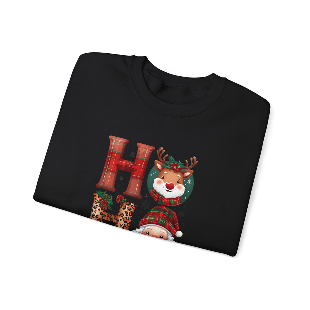 Christmas 'HO HO HO' Crewneck Sweatshirt — Santa, Reindeer & Snowman Holiday Sweatshirt