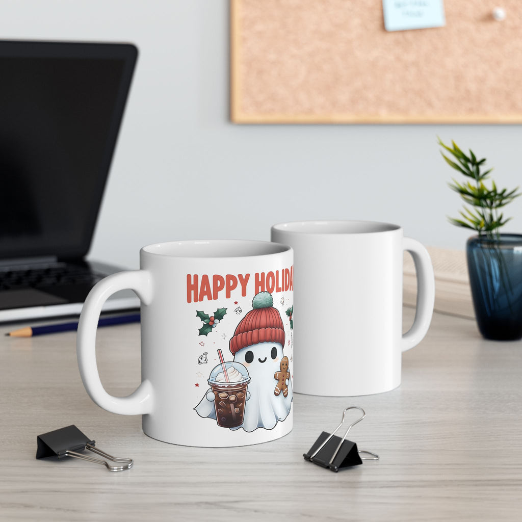 Holiday Ceramic Mug — "Happy Holiday" Cute Christmas Coffee Cup (11oz / 15oz)